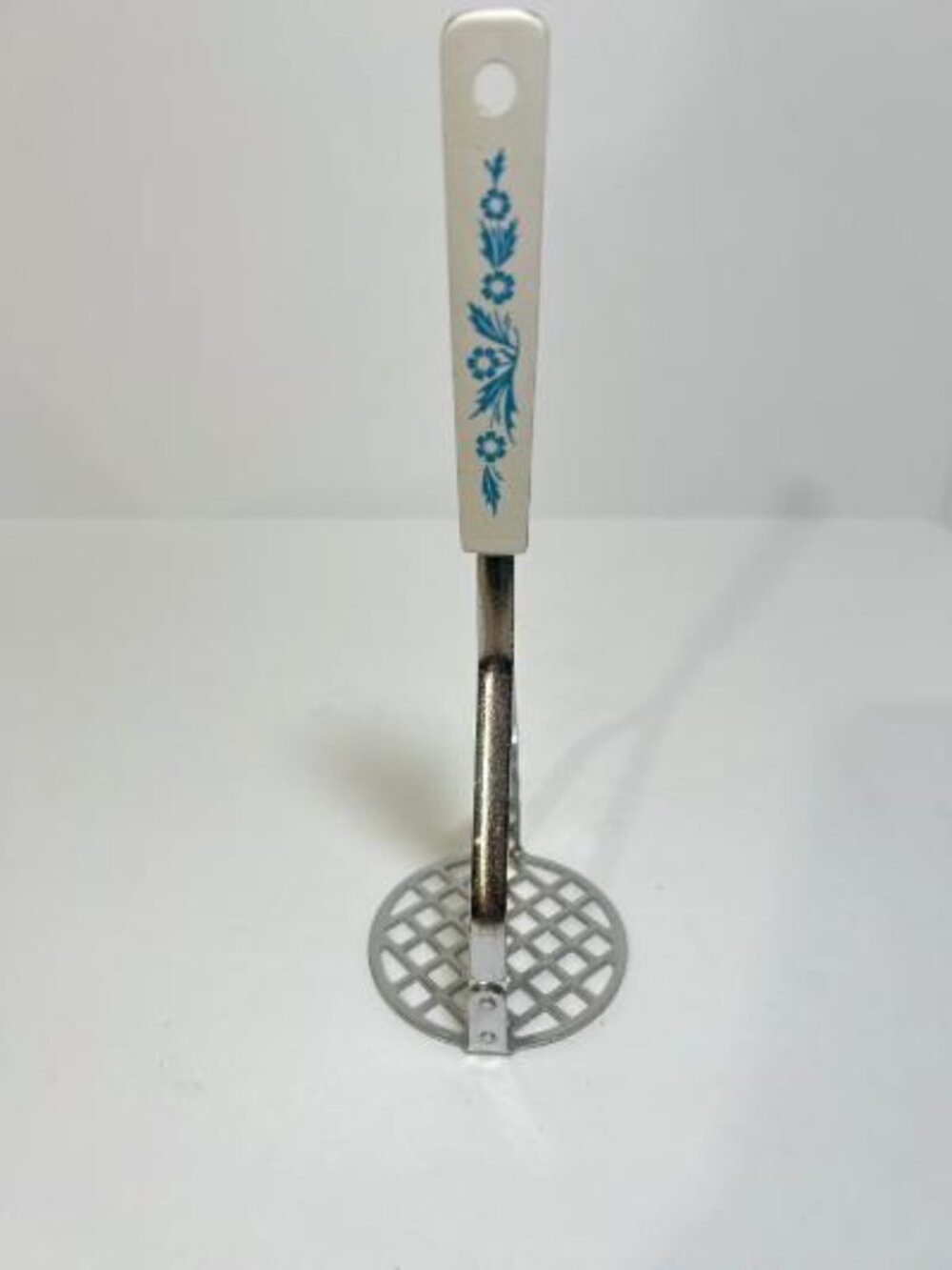 Vintage Blue Cornflower Masher Coordinate with Corning Ware Japan Stainless